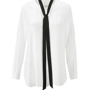 Cabi tuxedo blouse - white with black tie